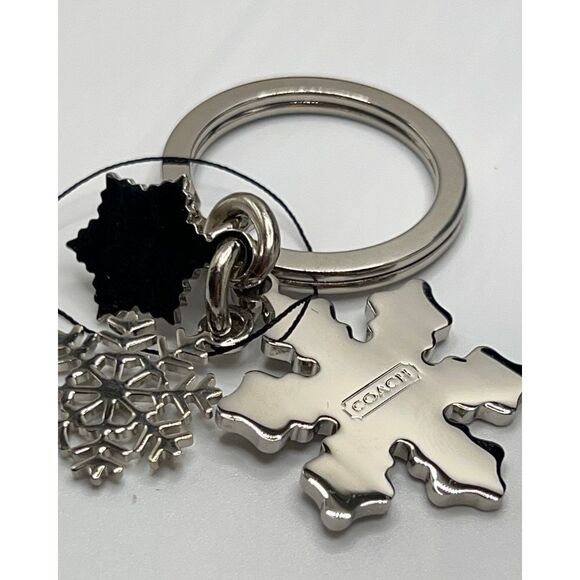 COACH White 3 snowflake Purse Charm Key Chain / Fob Silver White - Picture 3 of 8